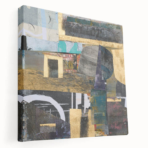 Geometric Moody Modern Wall Art - Black, Gold & Teal Abstract Print