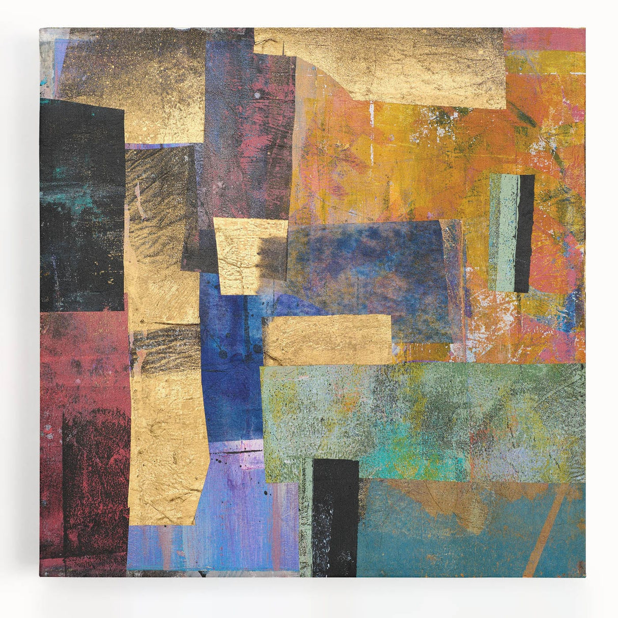 Vibrant Moody Modern Wall Art - Abstract Multicolor & Gold Print