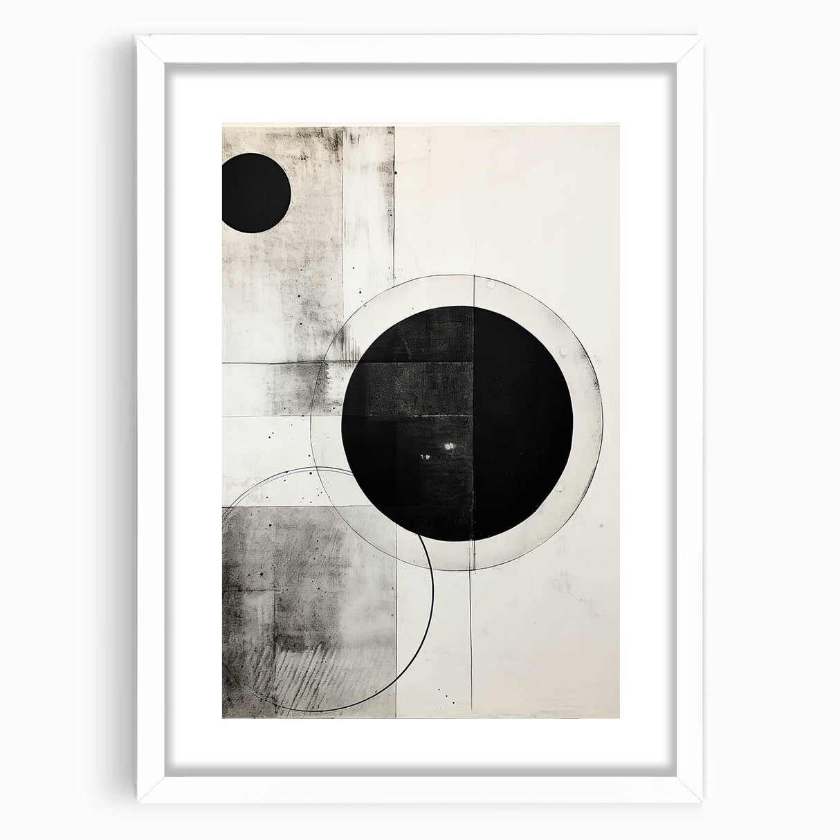 Geometric Minimalist Abstract Wall Art – Monochrome Circles & Lines