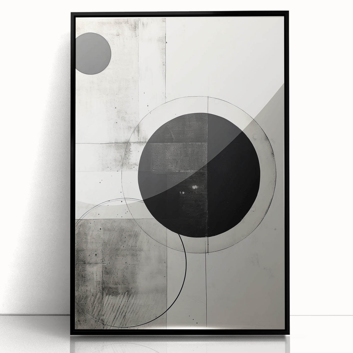 Geometric Minimalist Abstract Wall Art – Monochrome Circles & Lines