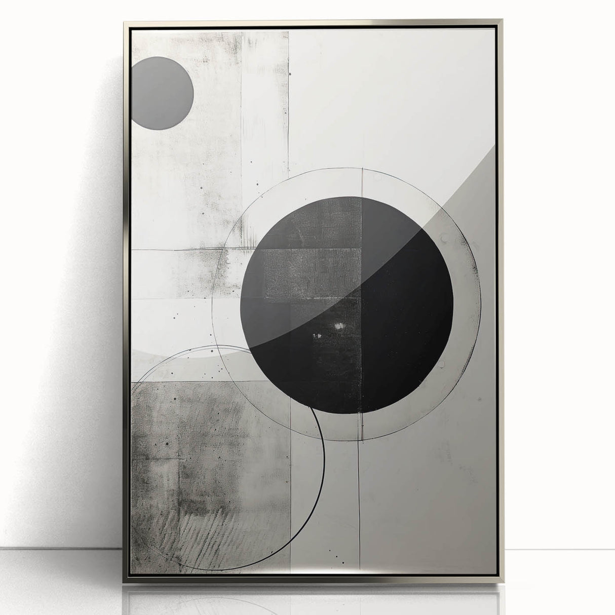 Geometric Minimalist Abstract Wall Art – Monochrome Circles & Lines
