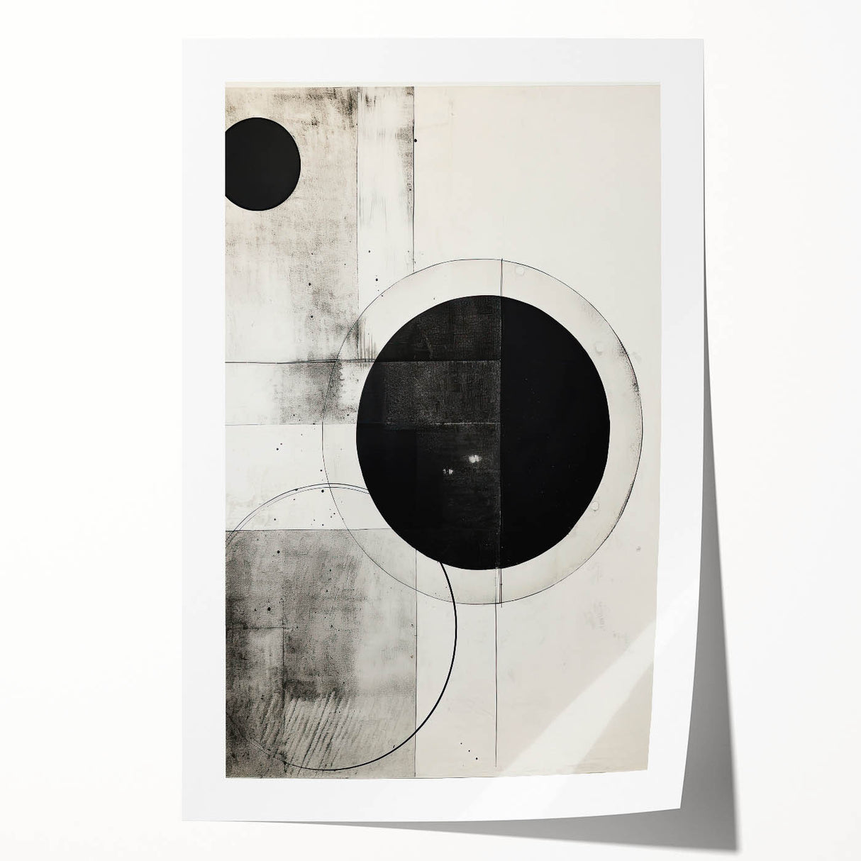Geometric Minimalist Abstract Wall Art – Monochrome Circles & Lines