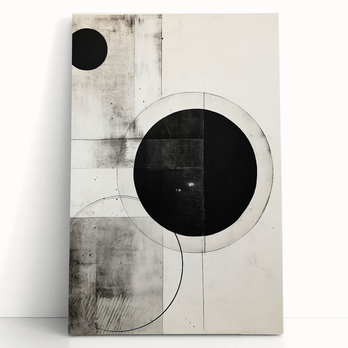 Geometric Minimalist Abstract Wall Art – Monochrome Circles & Lines