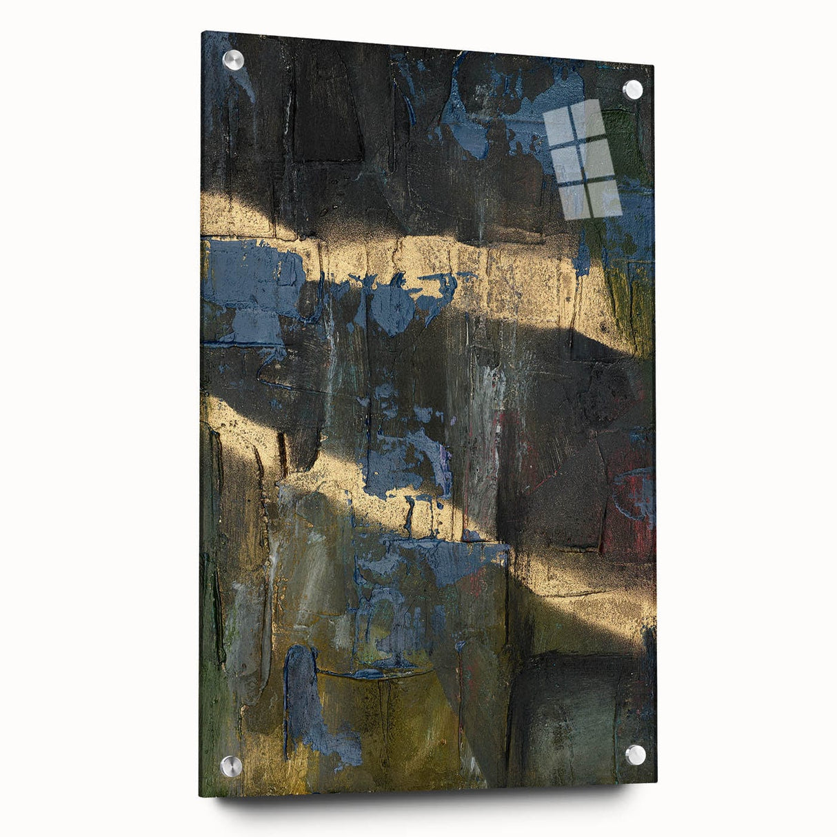 Dark Moody Modern Wall Art - Abstract Black, Blue & Gold Texture