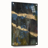 Dark Moody Modern Wall Art - Abstract Black, Blue & Gold Texture