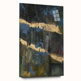 Dark Moody Modern Wall Art - Abstract Black, Blue & Gold Texture