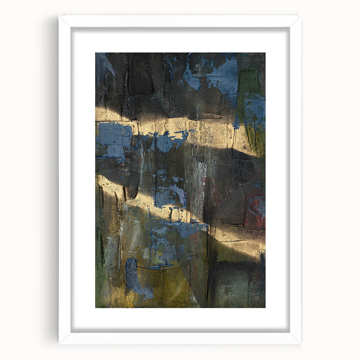 Dark Moody Modern Wall Art - Abstract Black, Blue & Gold Texture