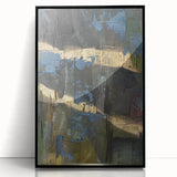 Dark Moody Modern Wall Art - Abstract Black, Blue & Gold Texture