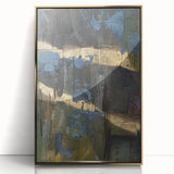 Dark Moody Modern Wall Art - Abstract Black, Blue & Gold Texture