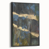 Dark Moody Modern Wall Art - Abstract Black, Blue & Gold Texture