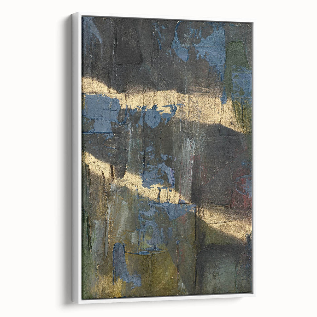 Dark Moody Modern Wall Art - Abstract Black, Blue & Gold Texture