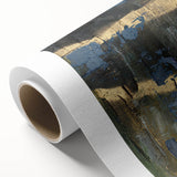 Dark Moody Modern Wall Art - Abstract Black, Blue & Gold Texture