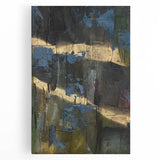 Dark Moody Modern Wall Art - Abstract Black, Blue & Gold Texture