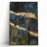 Dark Moody Modern Wall Art - Abstract Black, Blue & Gold Texture