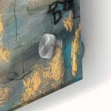 Elegant Moody Modern Wall Art - Abstract Teal, Gold & Gray Print