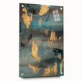 Elegant Moody Modern Wall Art - Abstract Teal, Gold & Gray Print