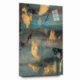 Elegant Moody Modern Wall Art - Abstract Teal, Gold & Gray Print