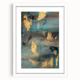 Elegant Moody Modern Wall Art - Abstract Teal, Gold & Gray Print