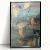 Elegant Moody Modern Wall Art - Abstract Teal, Gold & Gray Print