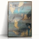 Elegant Moody Modern Wall Art - Abstract Teal, Gold & Gray Print