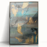 Elegant Moody Modern Wall Art - Abstract Teal, Gold & Gray Print