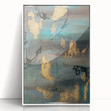 Elegant Moody Modern Wall Art - Abstract Teal, Gold & Gray Print
