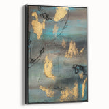 Elegant Moody Modern Wall Art - Abstract Teal, Gold & Gray Print