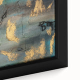 Elegant Moody Modern Wall Art - Abstract Teal, Gold & Gray Print