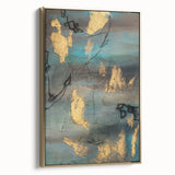 Elegant Moody Modern Wall Art - Abstract Teal, Gold & Gray Print