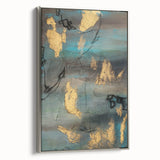 Elegant Moody Modern Wall Art - Abstract Teal, Gold & Gray Print