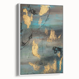 Elegant Moody Modern Wall Art - Abstract Teal, Gold & Gray Print