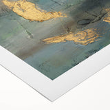 Elegant Moody Modern Wall Art - Abstract Teal, Gold & Gray Print