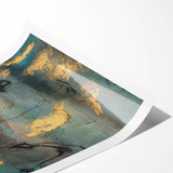 Elegant Moody Modern Wall Art - Abstract Teal, Gold & Gray Print