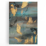 Elegant Moody Modern Wall Art - Abstract Teal, Gold & Gray Print