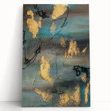 Elegant Moody Modern Wall Art - Abstract Teal, Gold & Gray Print