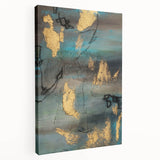 Elegant Moody Modern Wall Art - Abstract Teal, Gold & Gray Print