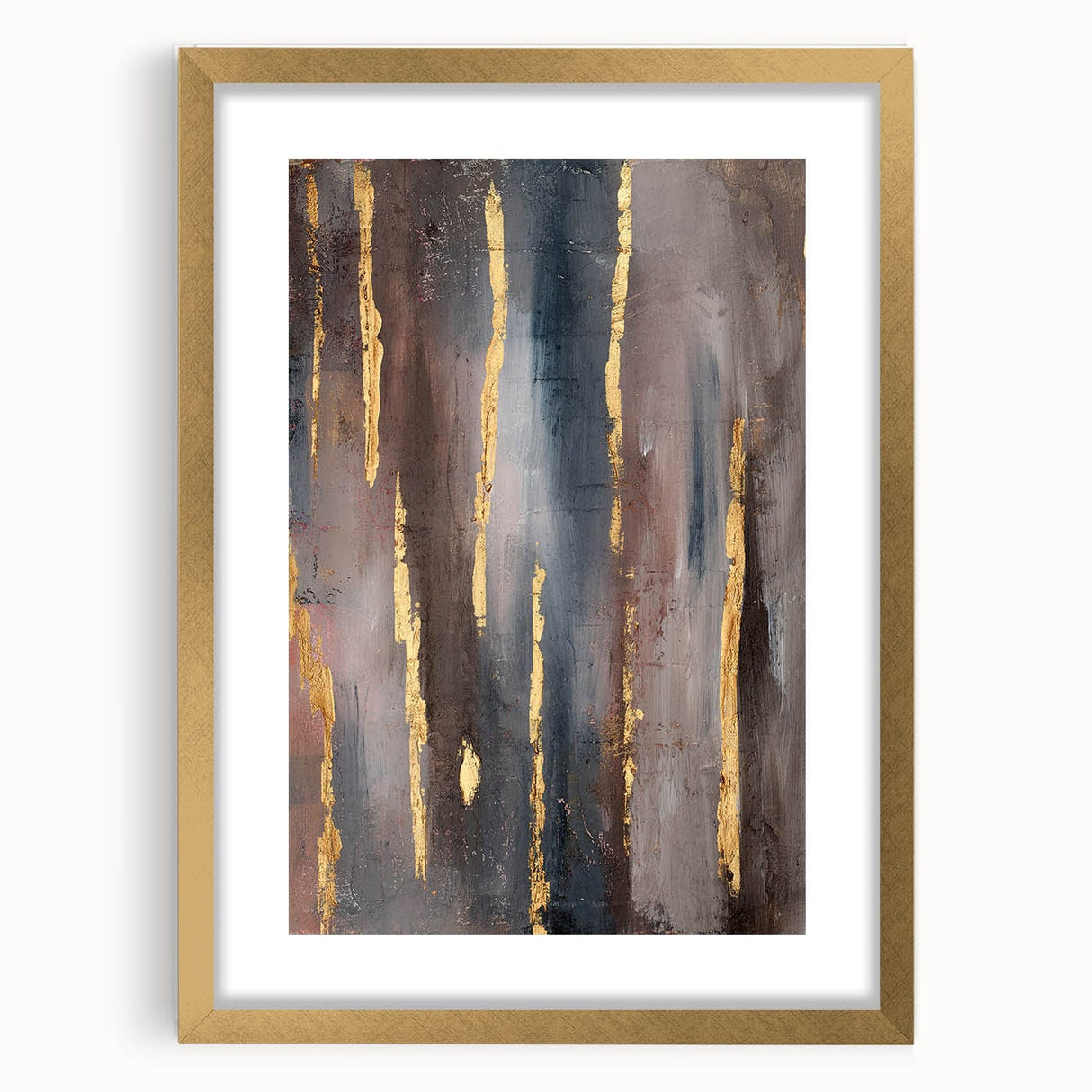 Luxury Moody Modern Wall Art - Abstract Gray, Gold & Brown Print