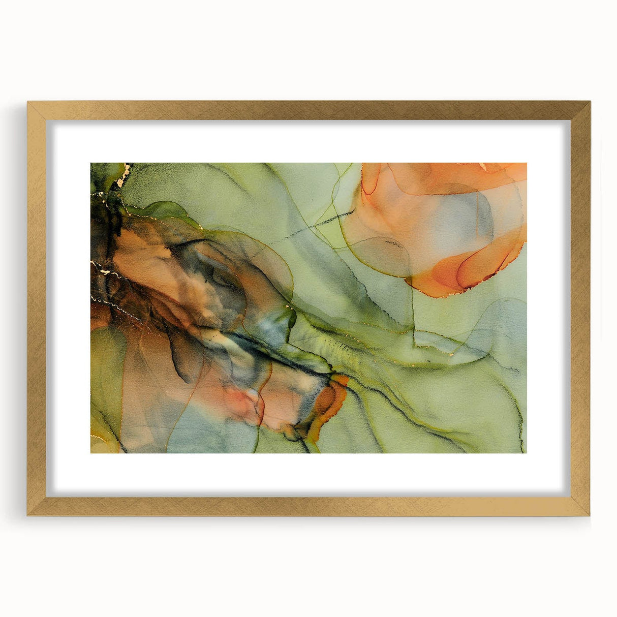 Organic Moody Modern Wall Art - Abstract Green, Gold & Orange Print