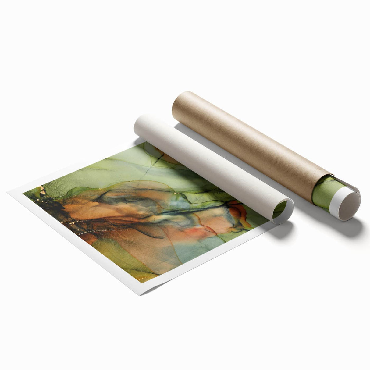 Organic Moody Modern Wall Art - Abstract Green, Gold & Orange Print