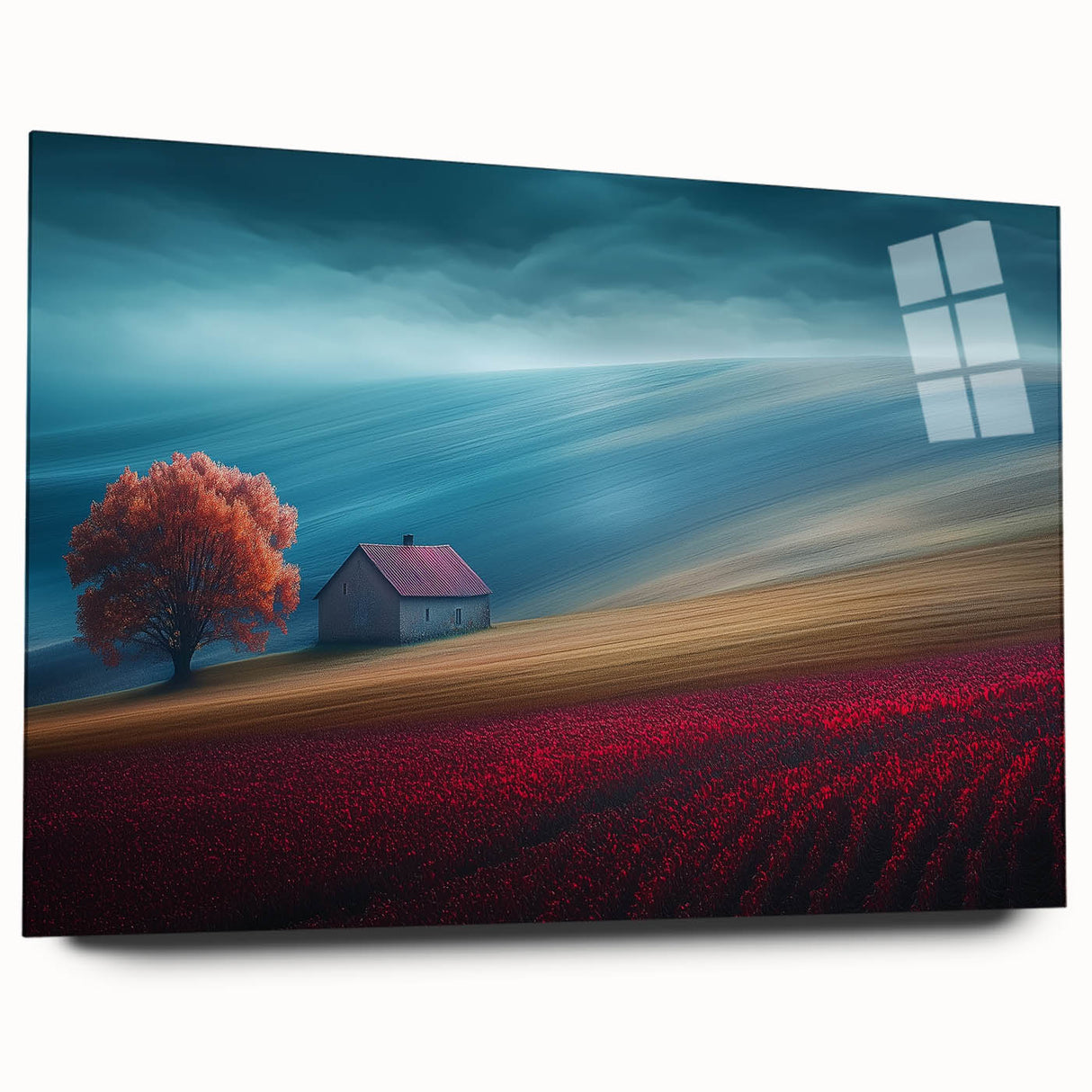 Crimson Tree on Rolling Hills – Landscape Art Prints & Wall Decor