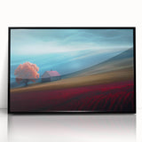 Crimson Tree on Rolling Hills – Landscape Art Prints & Wall Decor