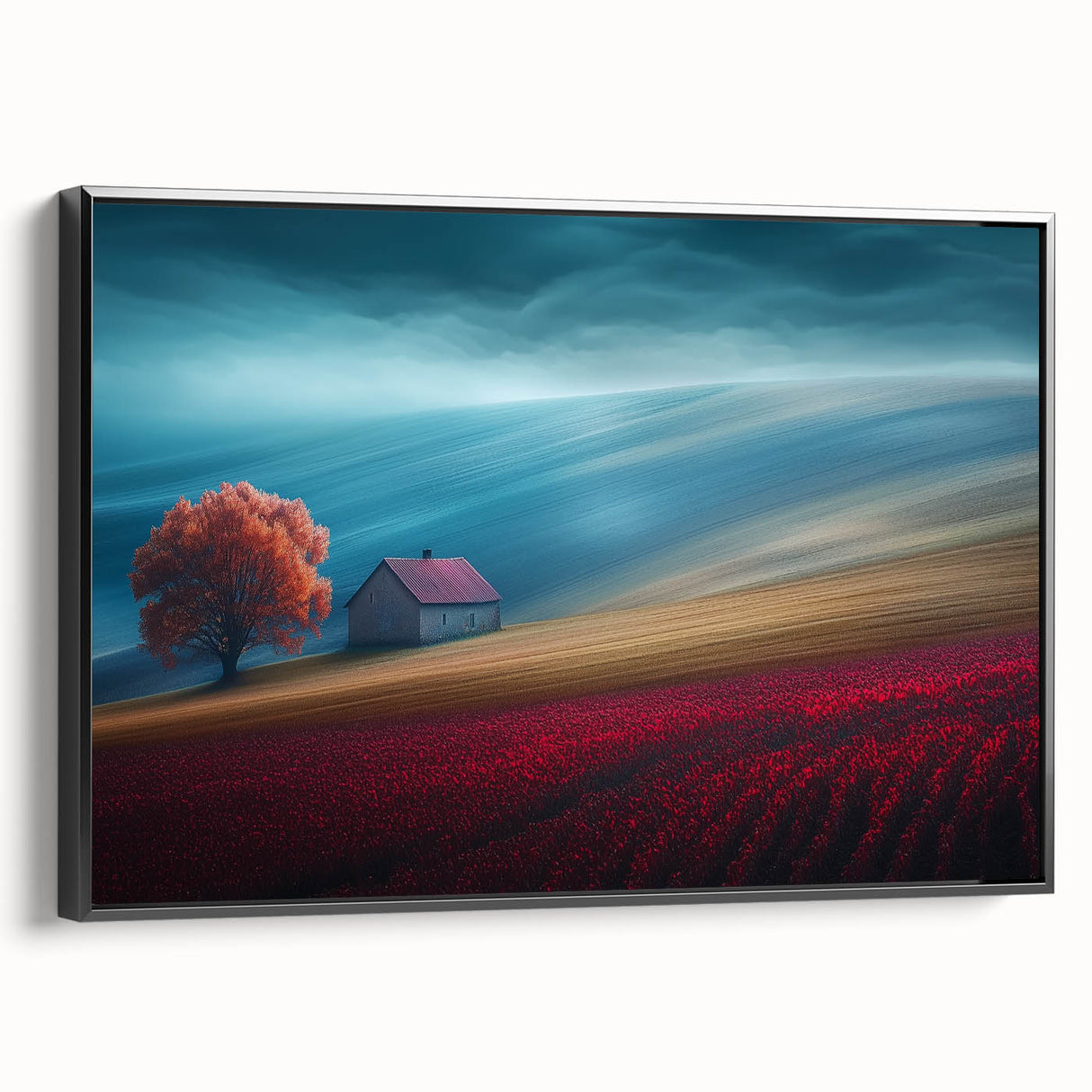 Crimson Tree on Rolling Hills – Landscape Art Prints & Wall Decor