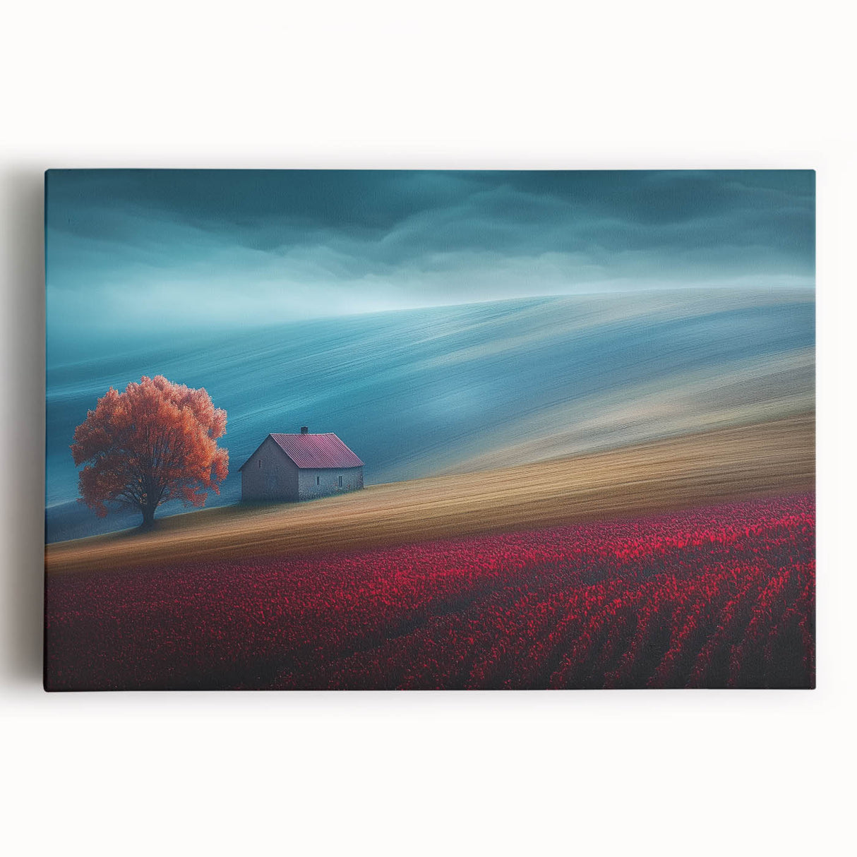 Crimson Tree on Rolling Hills – Landscape Art Prints & Wall Decor