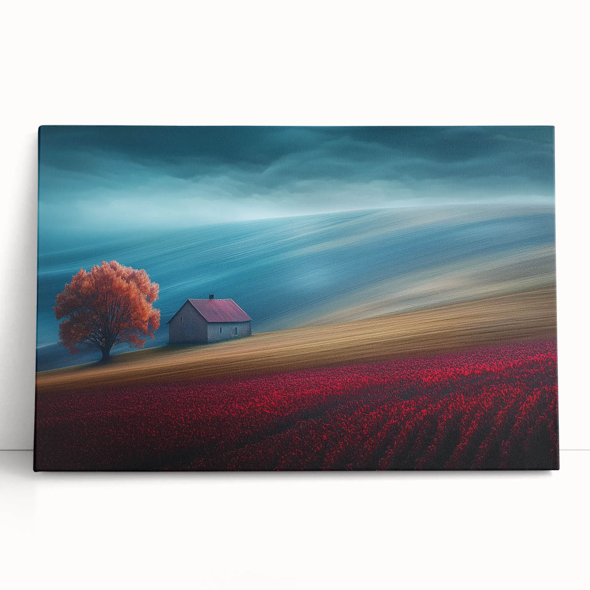 Crimson Tree on Rolling Hills – Landscape Art Prints & Wall Decor