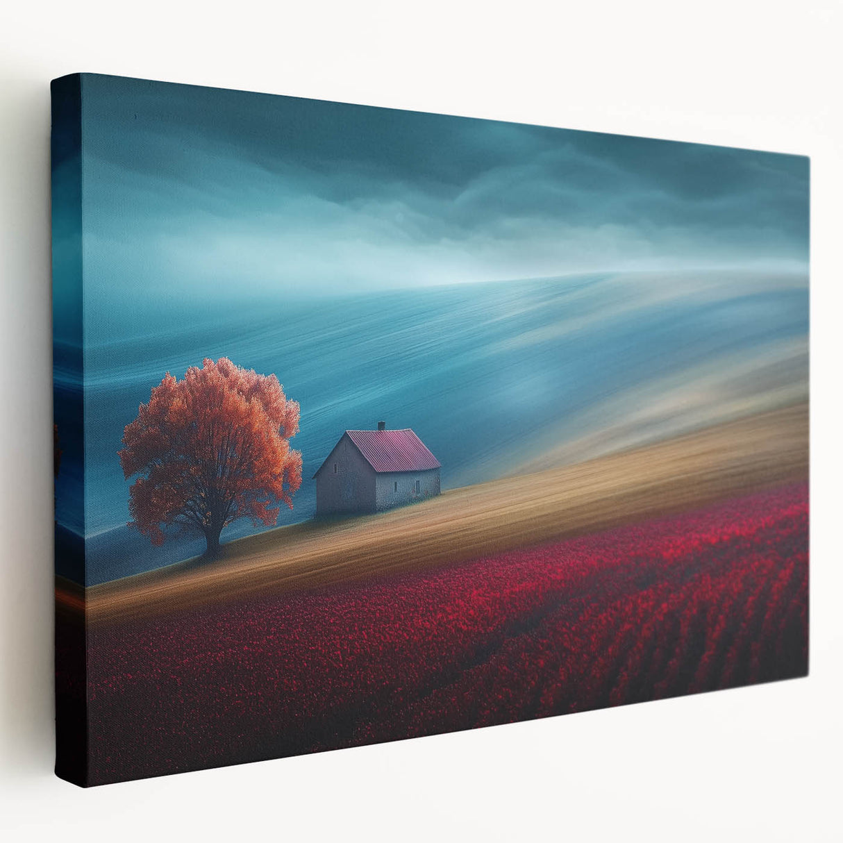 Crimson Tree on Rolling Hills – Landscape Art Prints & Wall Decor