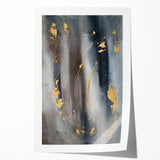 Elegant Moody Modern Wall Art - Abstract Gray, Gold & Black Print