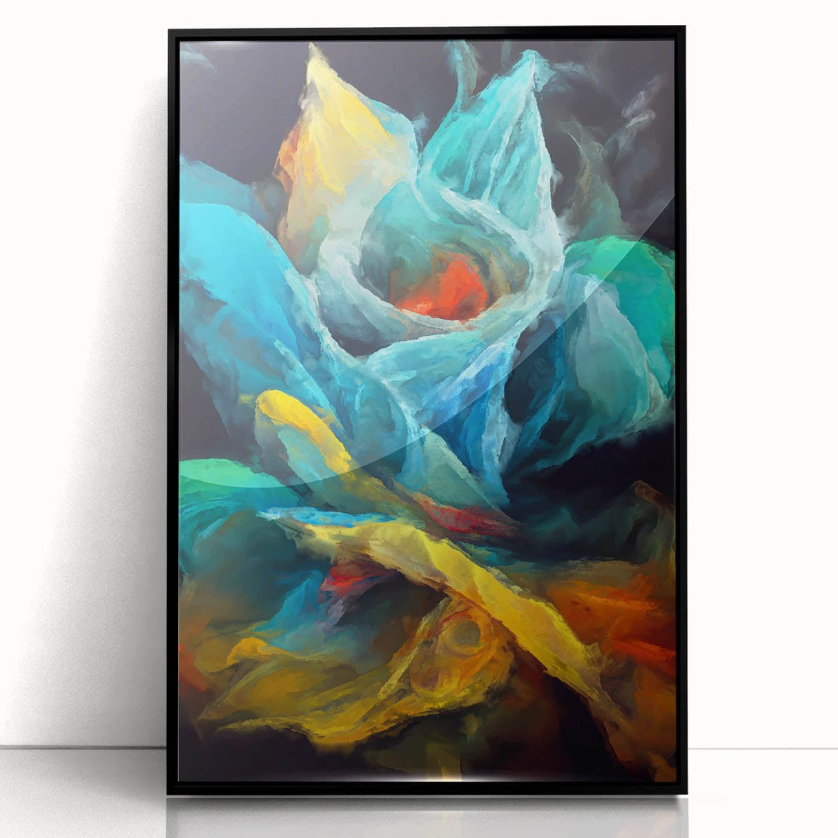 Fluid Abstract Wall Art - Contemporary Fluid Art Pieces in Teal Blue