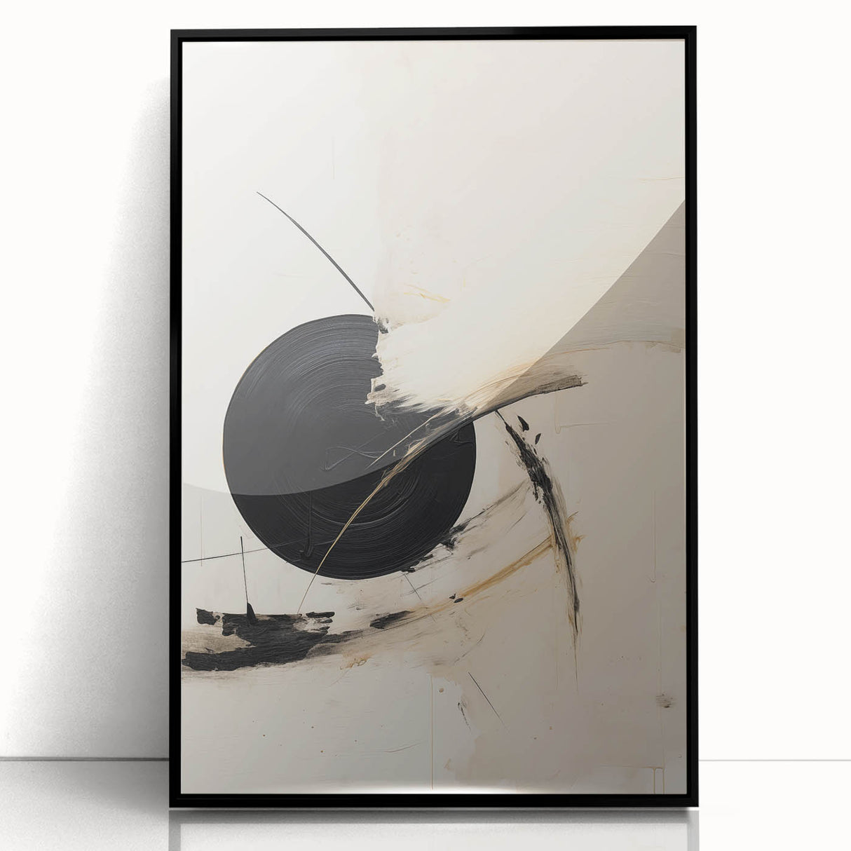 Modern Geometric Wall Art – Minimalist Abstract Black Circle Painting