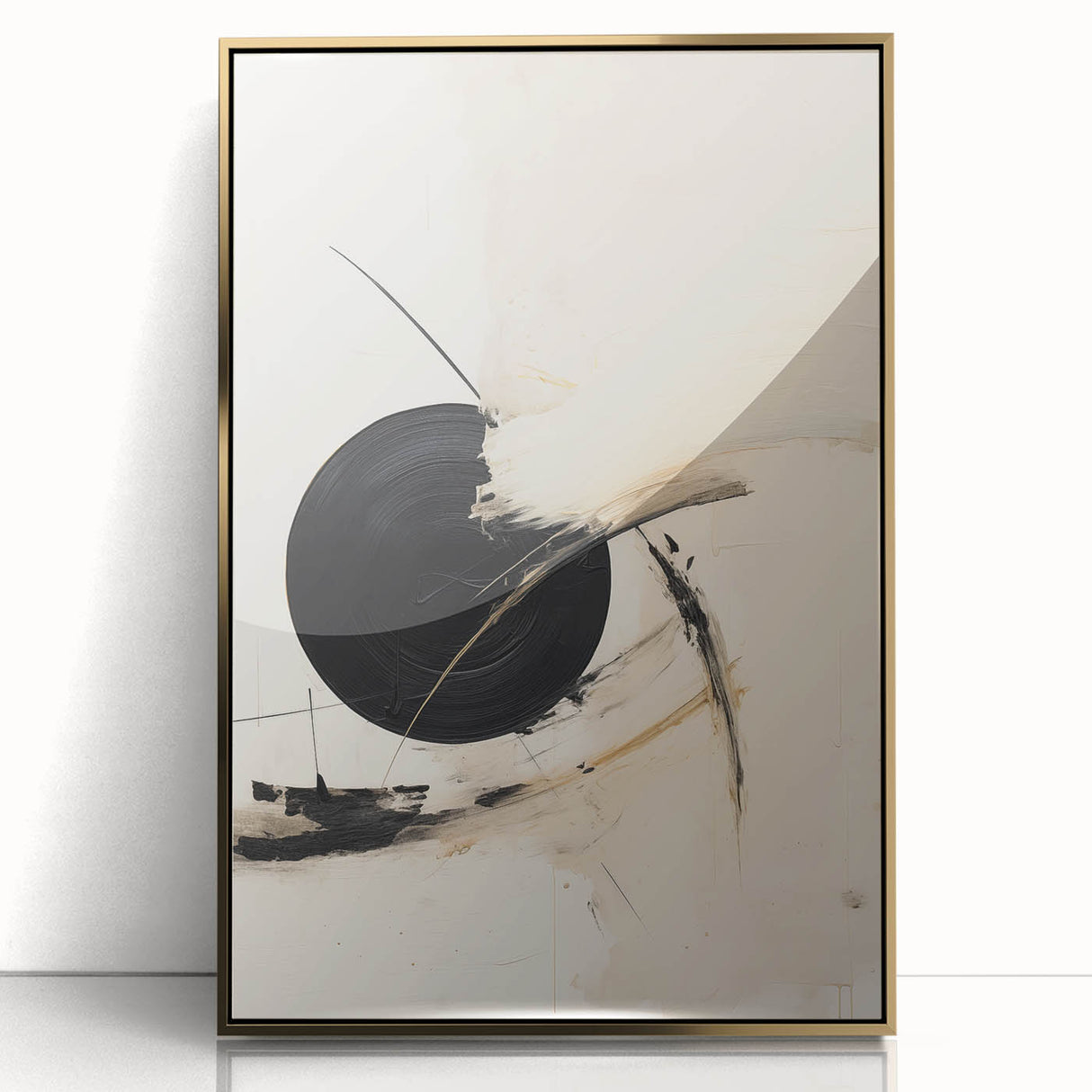 Modern Geometric Wall Art – Minimalist Abstract Black Circle Painting