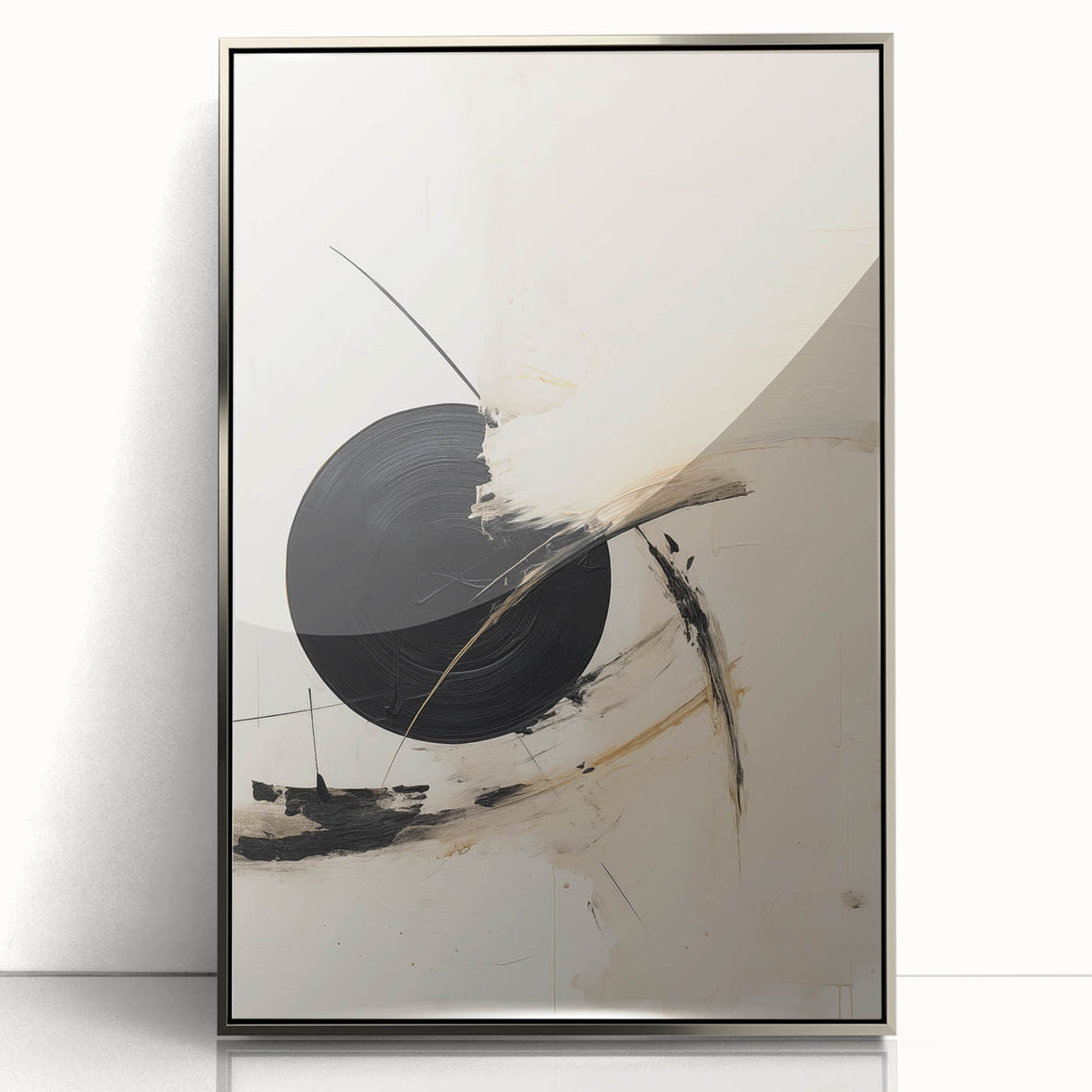 Modern Geometric Wall Art – Minimalist Abstract Black Circle Painting